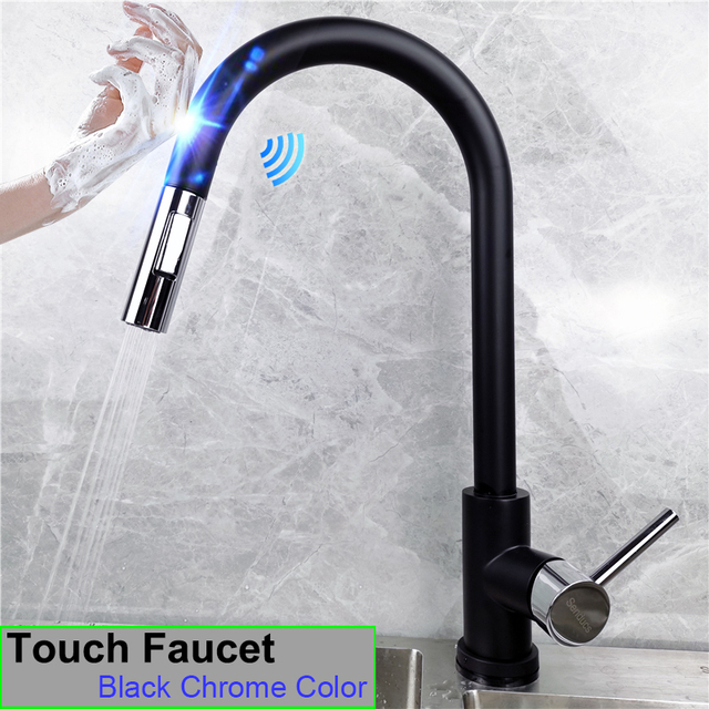 Gold Touch Filter Kitchen Mixer Tap Dual Handle Hot Cold Brass Kitchen Sink Faucets Smar Sensor Touch Pull Out Kitchen Faucets