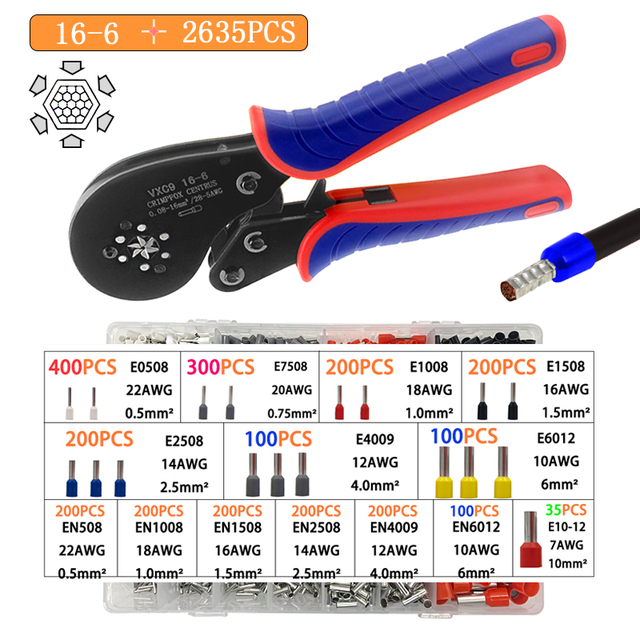 Insulated Wire Connector Terminal Crimping Terminal Cold Crimping Insulated Terminal Crimping Tool 16-6/6-4 Wire Stripper D1