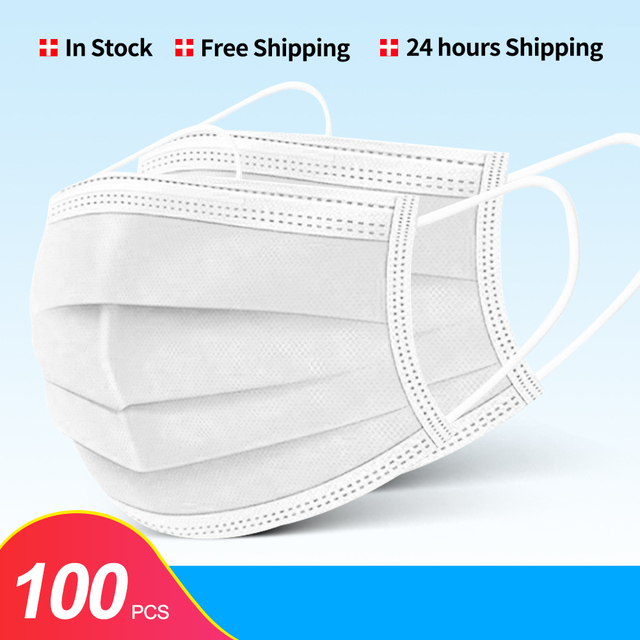 In Stock 10/100pcs Disposable Nonwoven Face Mask 3 Layers Anti Dust Respirator Mask With Elastic Ear Band For Adults