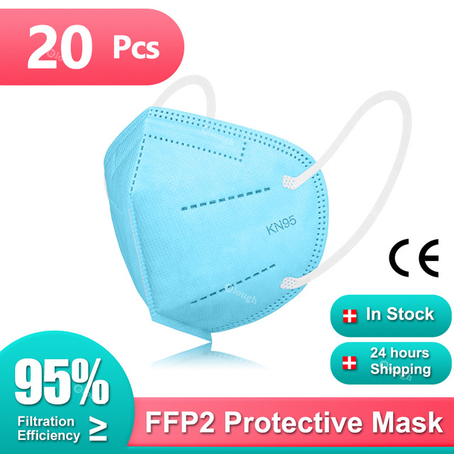 10-100 قطعة الكبار KN95 أقنعة FFP2 Mascarillas FPP2 Negras 5 طبقات قناع وجه واقي الوجه فلتر ffp2masque Noir الأسود