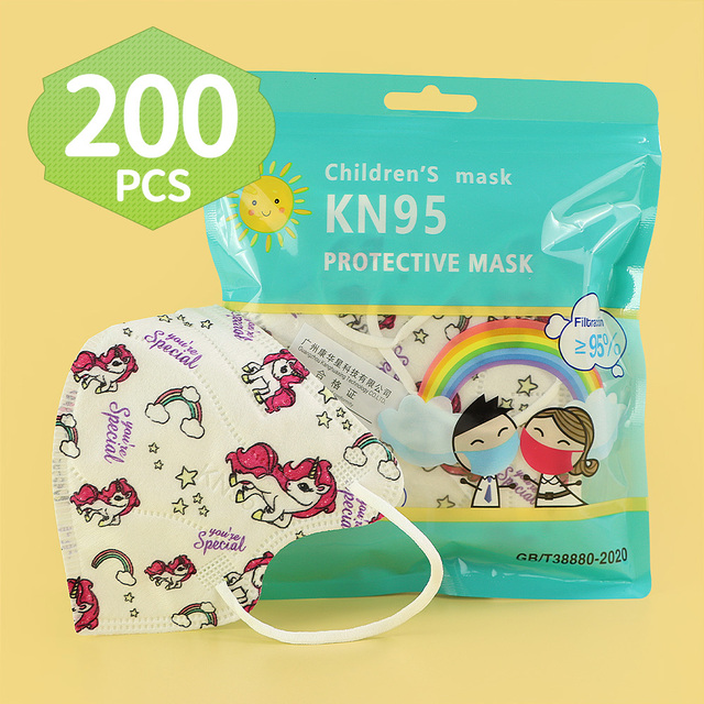 FFP2 KN95 Unicorn Mask For Kids Thicker Mask 5 Layers KN95 Mask Children Anti-Fog Mouth Mask Student Respirator Mask