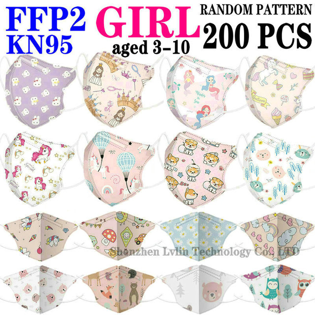 FFP2 KN95 Kids Mask Cartoon Kids 3-8 8-15 Years 5 Layers Mask Boys Girls Face Mask CE Safety Protector