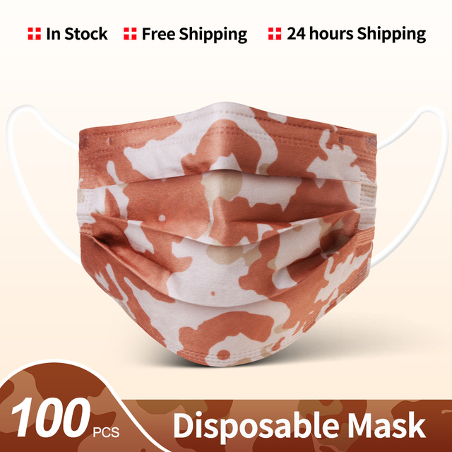 Camouflage disposable face mask 3 ply filter earbuds 100pcs protective face cover masque surgical mascarillas desechables