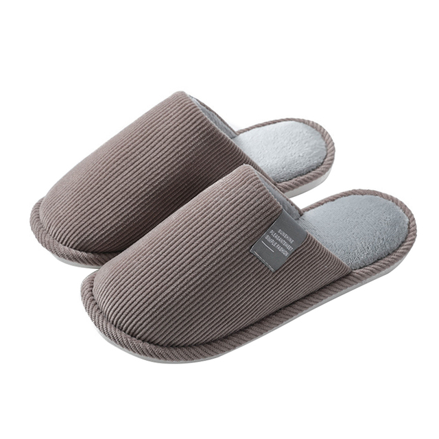 Men Slippers Solid Color Autumn And Winter Home Slippers For Men Warm Indoor Beadroom Slides Men Stripe Cotton Slippers