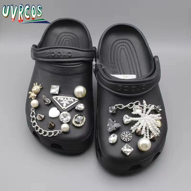 1 Set Handmade DIY Crocs Charms Bling JIBZ Buckle Rhinestone Accessories Metal Chain Clog Garden Shoe Decoration Girls 지지