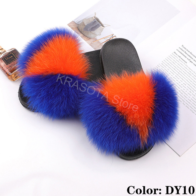 Natural Fur Slippers Women Home Fluffy Slippers House Furry Slides Luxury Summer Flip Flops with Real Fur Wholesale Dropshipping