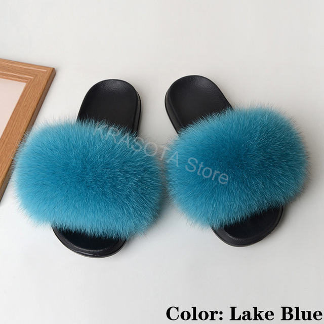 fluffy slippers women luxury real fox fur slippers women home fur slides ladies summer flip flops wholesale flat shoes slippers