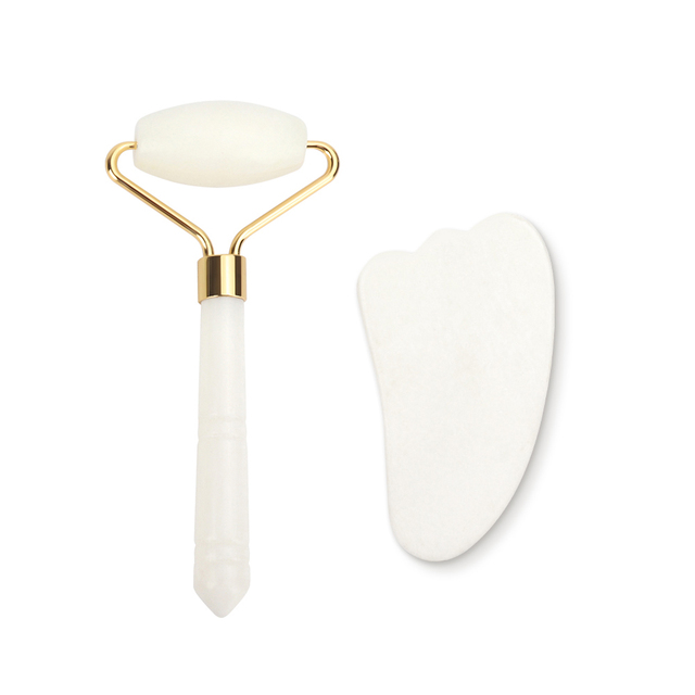 White Jade Roller Gua Sha Set White Jade Massager Anti Aging Eye Puffiness Wrinkle Skin Care Facial Massage Eyes Slimming