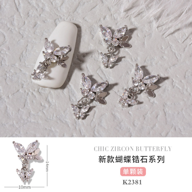 3pcs Butterfly manicure new luxury zircon nail drill paste three-dimensional metal pendant chain nail jewelry