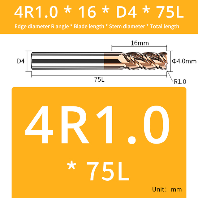 AUG Tool Corner Radial End Mill CNC R Bull Nose Milling Cutter Tungsten Carbide Steel Metal Router Tool R0.5 R1 4 Flutes