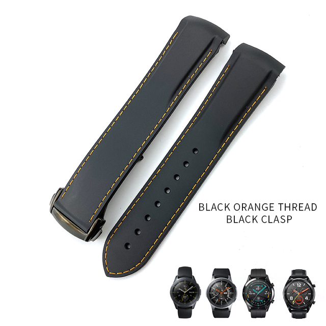 20mm 19/21mm 22mm Curved End Silicone Rubber Watch Band Suitable for Huawei GT 2 Samsung Galaxy Watch 3 4 Omega Seamaster Strap