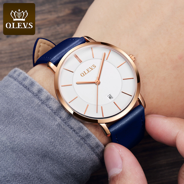 OLEVS Ultra-thin Men Watches Top Brand Fashion Casual Luxury Genuine Leather Japan Quartz Waterproof Wristwatch for Male