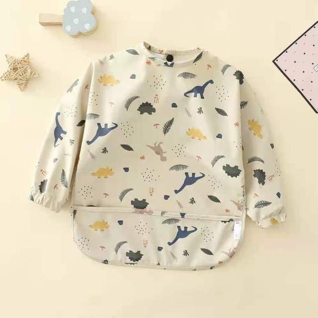 Easy to Wear Long Sleeve Baby Bib Baby Soft PU Bibs Painting Waterproof Meals Protection Washable Easy Clean Smock for Babies