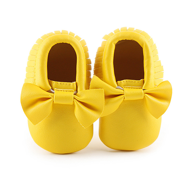 Newborn Baby Shoes Infant Boys Girl First Walker PU Sole Princess Bowknot Fringe Toddler Baby Crib Shoes Casual Moccasins