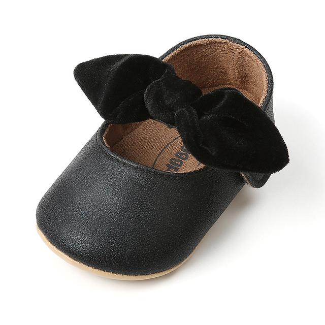 Newborn Baby Shoes Baby Boy Girl Shoes Girl Classic Bowknot Rubber Sole Anti-slip PU Leather Dress Shoes First Walker Toddler Crib Shoes