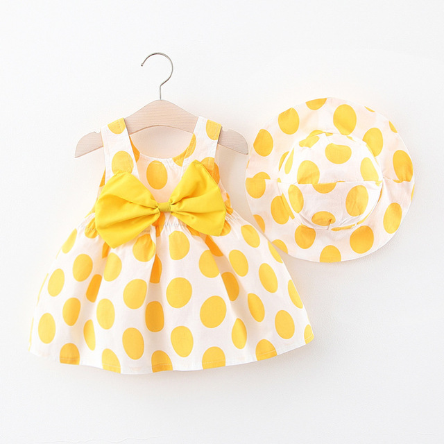 Summer Toddler Infant Girl Clothes Set Baby BeBe Beach Dresses Cute Bow Plaid Sleeveless Cotton Newborn Princess Dress+Sunhat