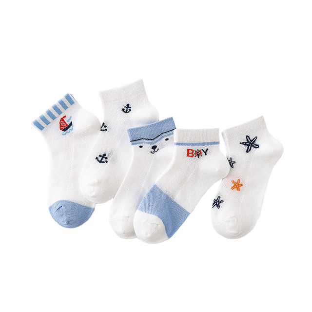 Soft Cotton Breathable Mesh Kids Socks Summer Short Tubes Baby Girls Socks New Born Boy Happy Socks Infant Clothes 5 Pairs