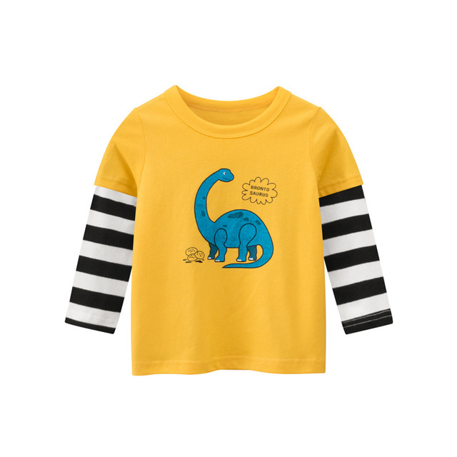 2022 New Kids Solid Cotton Long Sleeve T-shirt Tops Boys Girls Cute Animal Print Tees 2 3 4 5 6 7 8 Years Children Tops