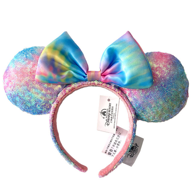 New Disney Mickey Mouse Ears Headband Space Lunar Mountain New Year Minnie Bow Pink Sequins Cartoon Anime Headdress Headband Gif