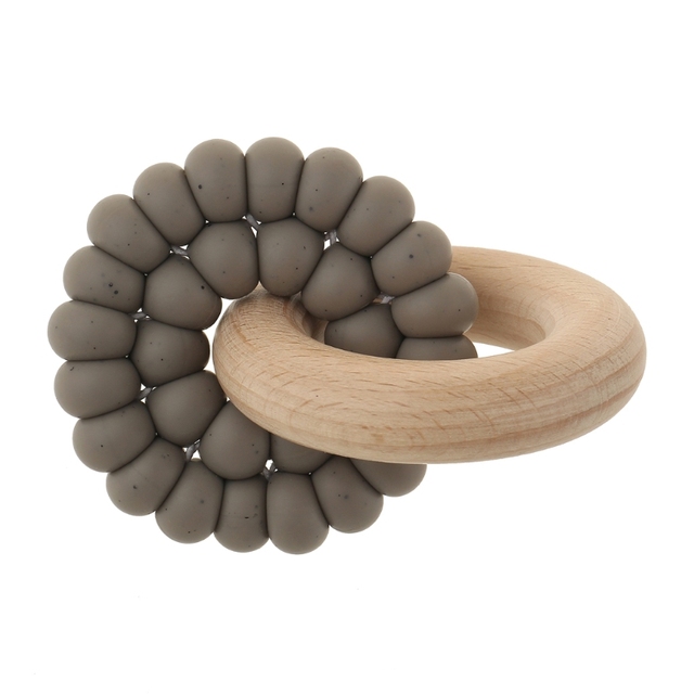 Baby Silicone And Natural Wooden Teether Ring Infant Bangle Teether Toys Develop Sensory Skills Montessori Toy