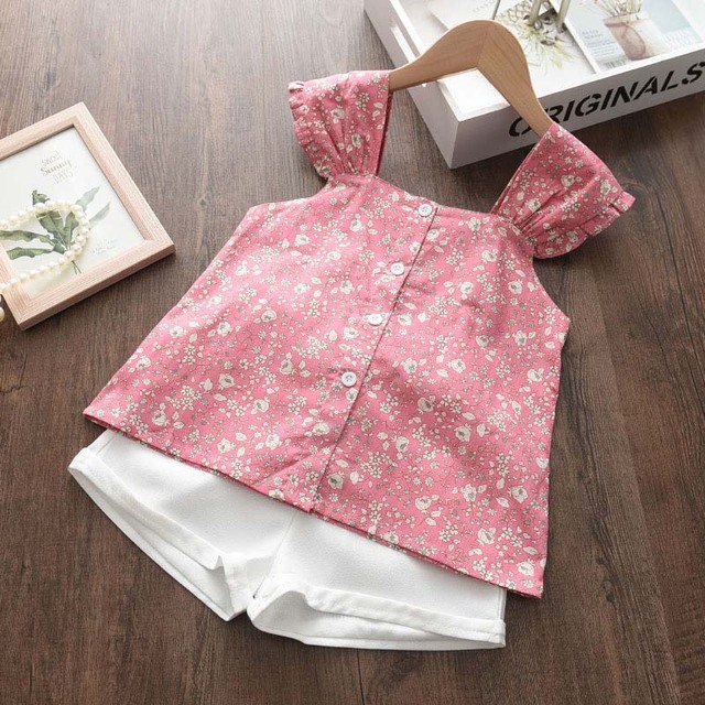 Pink Girls Set with Lapel and Shorts Baby Clothes 2-6T Polka Dot Design Fashion Outfit New Summer 2021