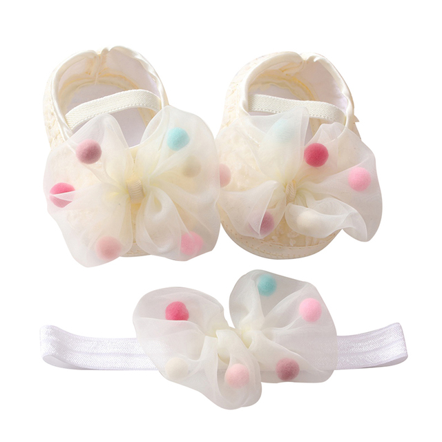 Etosale Cute Baby Walking Shoes 0-18M Newborn Baby Girls Shoes + Headband Set Infant Soft Sole Bowknot Princess First Walkers