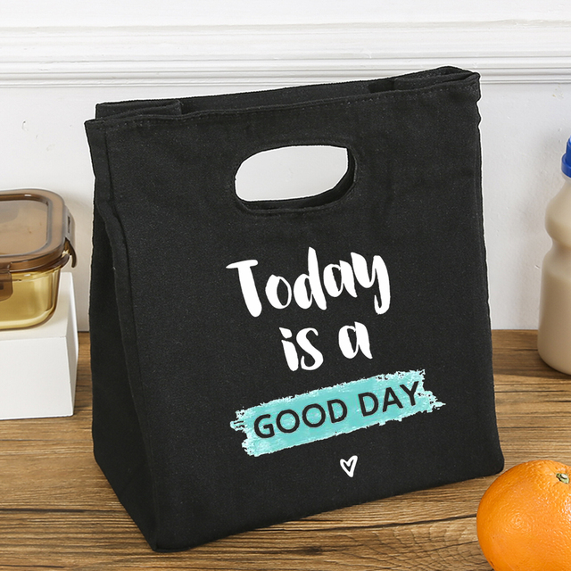 Today is Good Today Printing Reusable Lunch Bags Children Thermal Box Large Capacity Travel Portable Picnic Pouch Eco Handbags