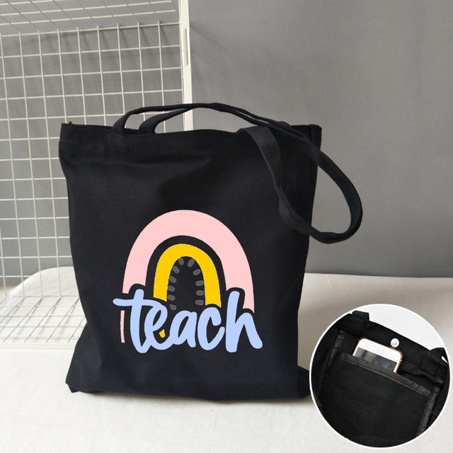 Teacher life rainbow small cotton bag teacher canvas bag graduation gifts tote big teachers appreciation or year-end gift