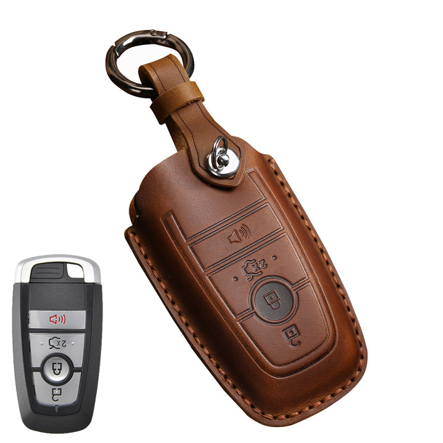 Leather Key Case Cover Fob Keychain Holder For Lincoln Ford Raptor F150 Explorer Everest Ranger Accessories Remote Keyring Bag