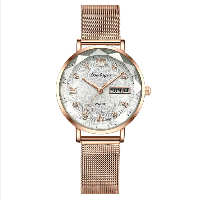 Swiss Brand POEDAGAR Women Watches Luxury Rose Gold Mesh Wristwatch Fashion Simple Waterproof Date Ladies Bracelet Watch Clock