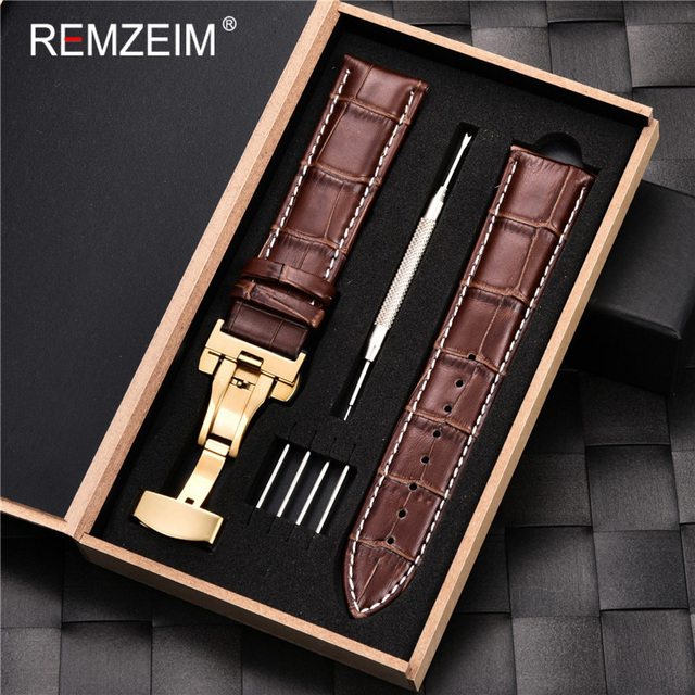 Remz Patterned - Genuine calfskin leather watch strap size 16, 17, 18, 19, 20, 21, 22, 23 and 24mm, with box and watch accessories