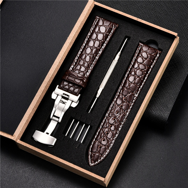 Top luxury crocodile pattern watchband leather straps 18mm 20mm 22mm 24mm with stainless steel automatic clasp wristwatch band