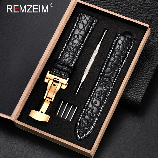 REMZEIM Calfskin Watchband 18mm 19mm 20mm 21mm 22mm 24mm Women Men Leather Strap Watch Band Accessories Wristband