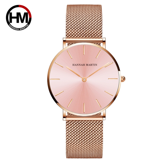 Japan Quartz Movement High Quality 36mm Hana Martin Women Stainless Steel Mesh Rose Gold Waterproof Ladies Watch Dropshipping