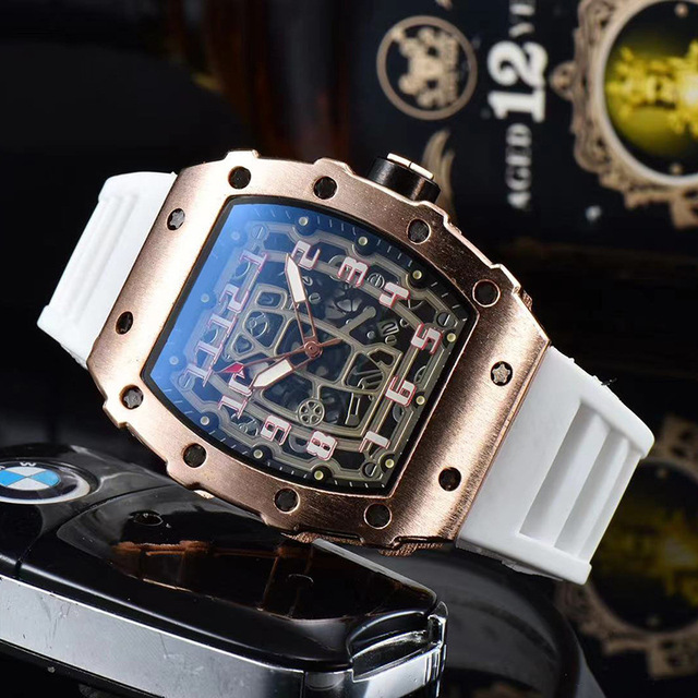 New Luxury 3-pin Transparent Bezel Quartz Watch Men Automatic Watch Men Designer Wristwatches Waterproof Reloj Hombre