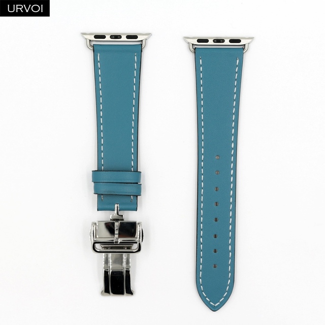 URVOI Deploy Buckle Strap for Apple Watch Series 7 6 SE 5 4 3 2 1 Strap for iwatch Strap Round Single Leather Watch Strap Swift