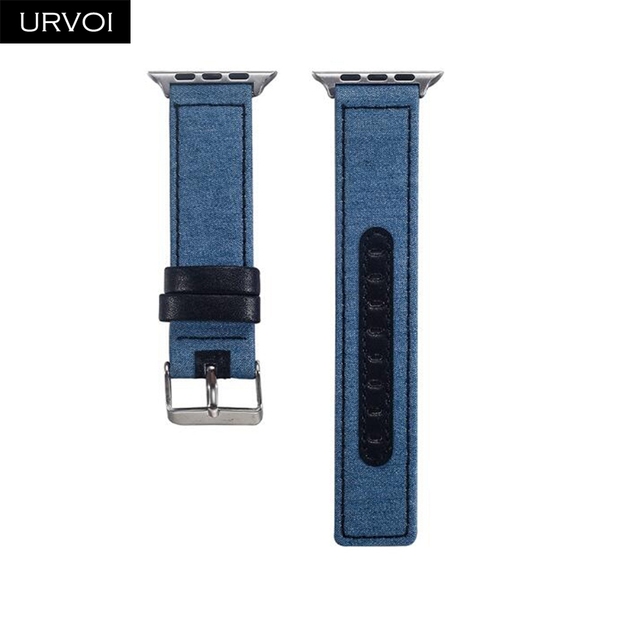 URVOI Canvas Strap for Apple Watch series 7 6 SE5 4 3 Swallow Pattern Grip Wrist Jean Strap for iwatch Classic Design Leather Back