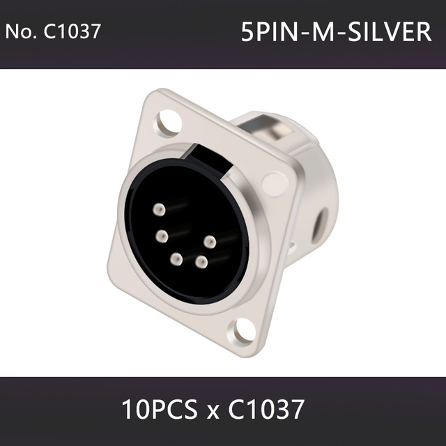 10pcs 3/4/5 Pins XLR Male Plug Female Socket Connector, Panel Mount, Zinc Alloy Shell Brass Connections, Silver and Black Housing