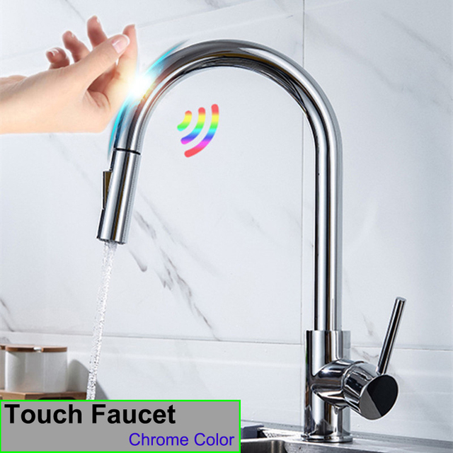 Gold Touch Filter Kitchen Mixer Tap Dual Handle Hot Cold Brass Kitchen Sink Faucets Smar Sensor Touch Pull Out Kitchen Faucets