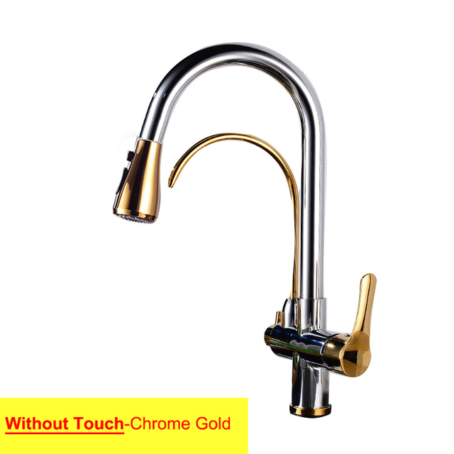 Hot Cold Touch Pull Out Kitchen Faucet Newly Brass Gray Pull Down Kitchen Mixer Tap Dual Handle Sensor Touch Filter Kitchen Faucet