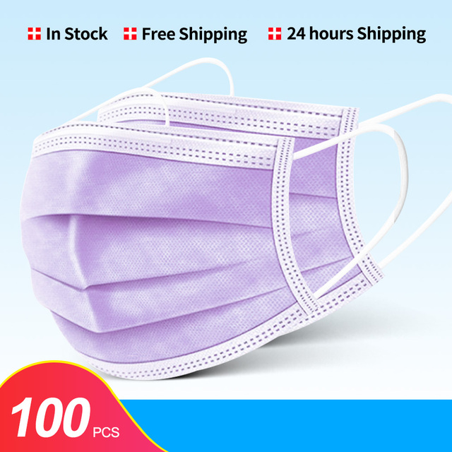 In Stock 10/100pcs Disposable Nonwoven Face Mask 3 Layers Anti Dust Respirator Mask With Elastic Ear Band For Adults