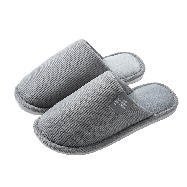 Men Slippers Solid Color Autumn And Winter Home Slippers For Men Warm Indoor Beadroom Slides Men Stripe Cotton Slippers