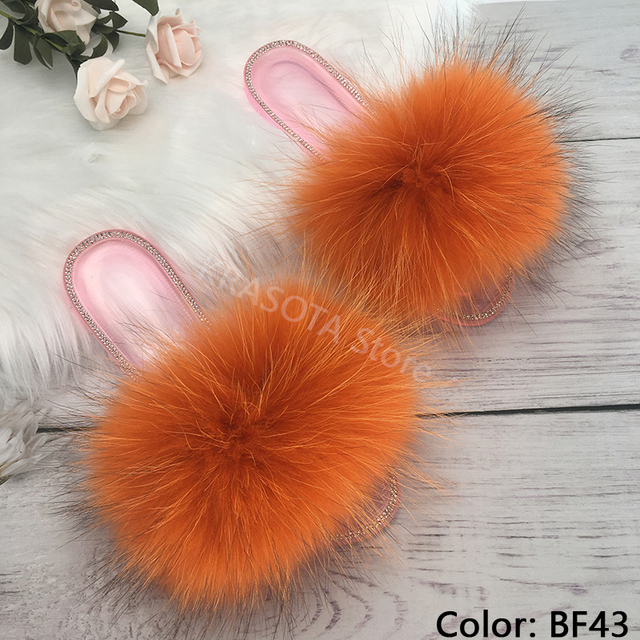 fluffy slippers women real fur home slides summer crystal rhinestones shoes for women flip flops with fur jelly sandals women