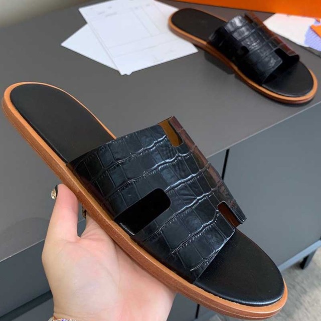 2022 summer luxury designer men leather flat sandals flat open toe comfort elegant wide fit mule slippers flip flop shoes 38-46