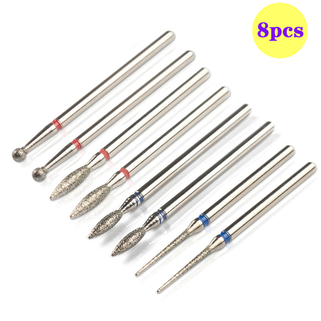 8pcs Diamond Milling Cutter for Manicure Set Nail Drill Bits Accessories Nozzles for Manicure Cutters Pedicure Sanding Nail File