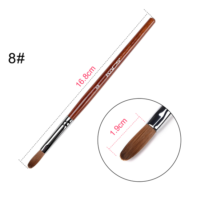 KADS Acrylic Nail Brush Curly Kolinsky Sable UV Nail Art Gel Extension Brush Manicure Flat Round Brush Red Wood Nail Brush