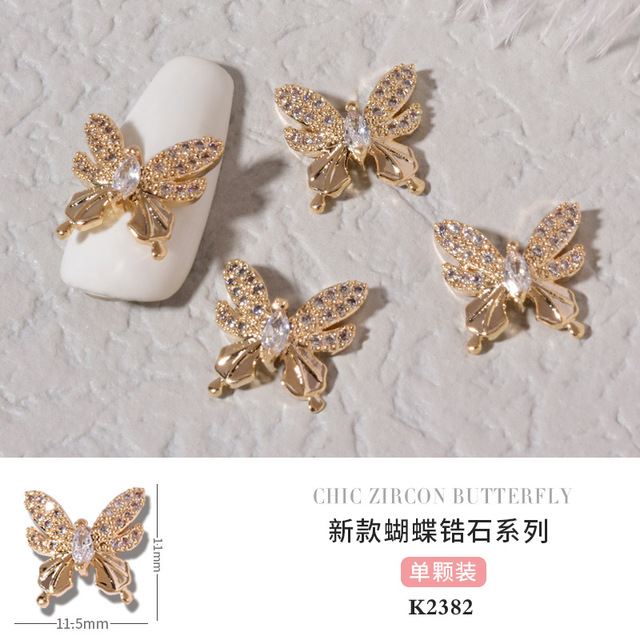 3pcs Butterfly manicure new luxury zircon nail drill paste three-dimensional metal pendant chain nail jewelry