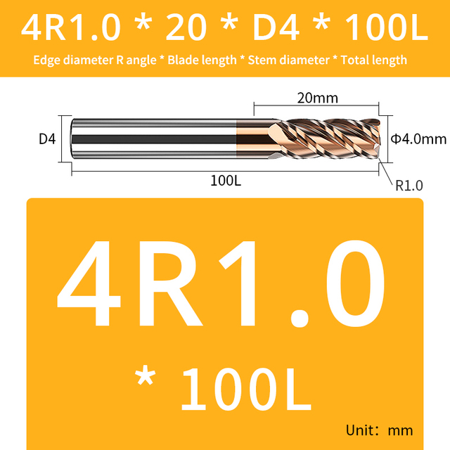 AUG Tool Corner Radial End Mill CNC R Bull Nose Milling Cutter Tungsten Carbide Steel Metal Router Tool R0.5 R1 4 Flutes