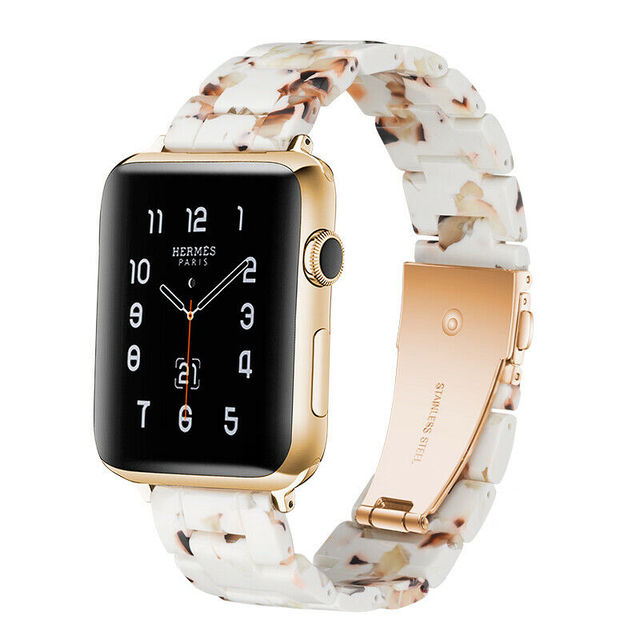 Replacement Resin Tortoise Shell Lines Watch Strap Bracelet For Apple Watch Series 5/4/3/2/1 42mm 44mm 38 and 40mm Leopard Print