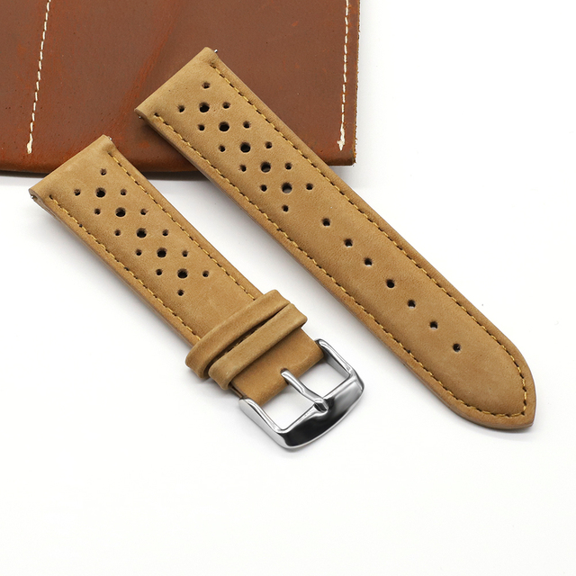 Handmade watch strap 18mm 19mm 20mm 22mm leather strap black brown blue breathable porous watches #C